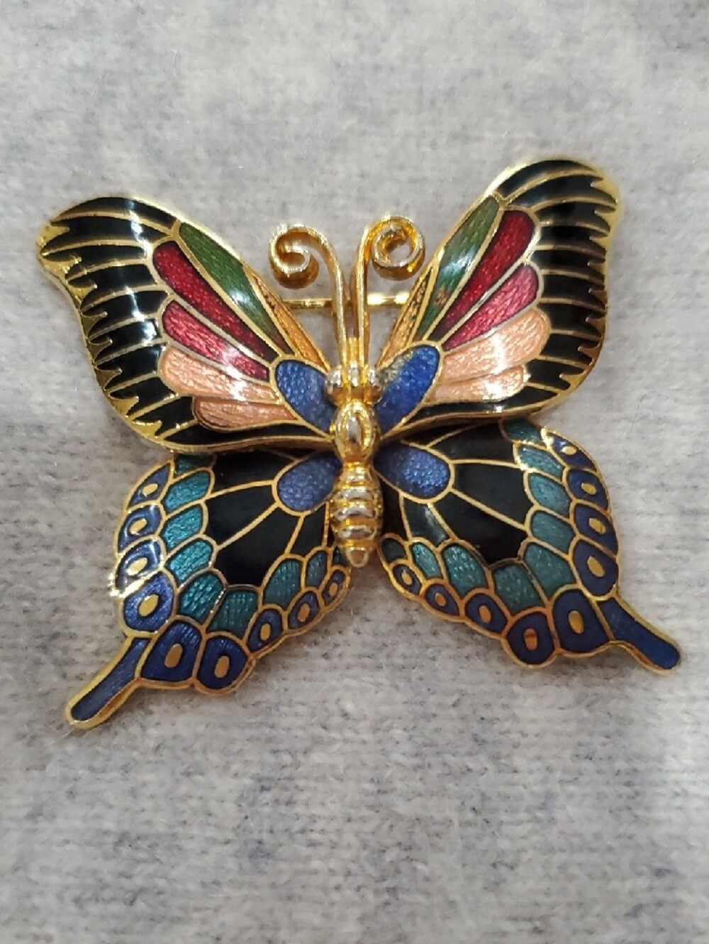 Vintage Bundle Enamel Cloisonne Butterfly Brooch, Scarf Clip, Rose Pin - Picture 3 of 9
